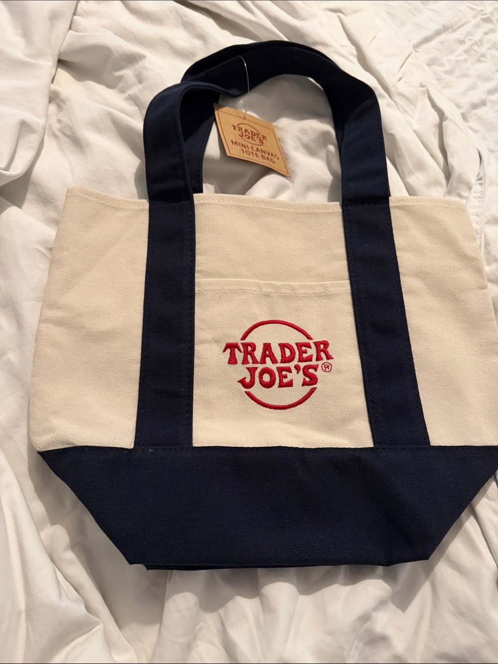 Trader Joe’s Mini Tote navy/beige w tags